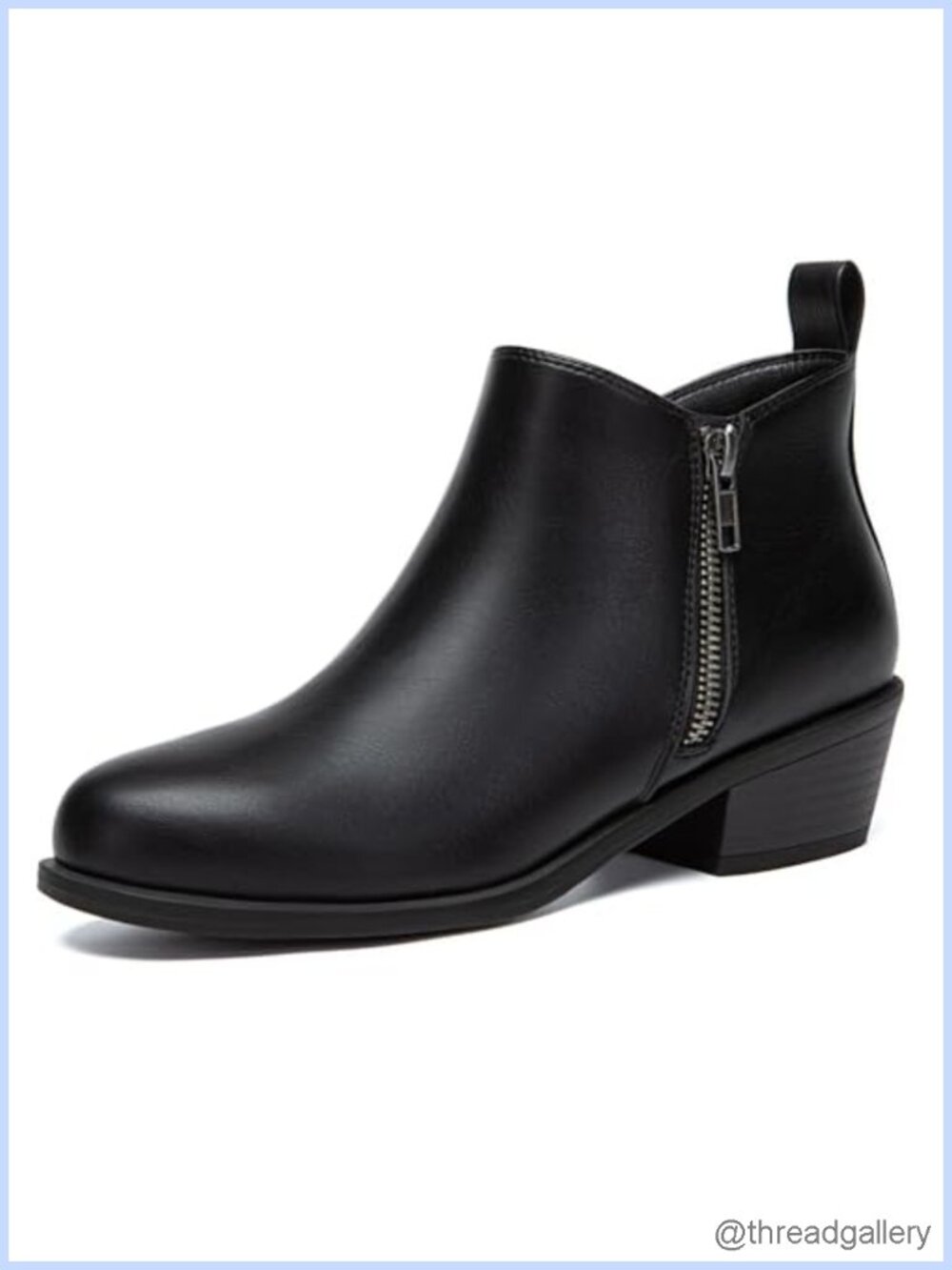 Chunky Low Heel Ankle Boots with Side Zipper and Pointed Round Toe